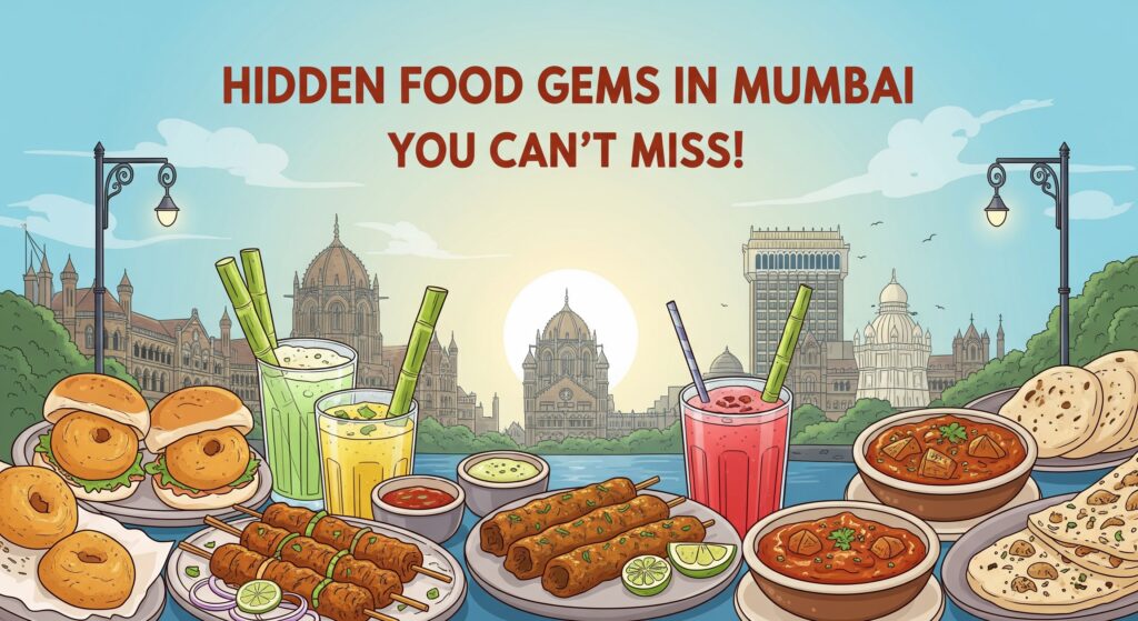 Hidden Food Gems in Mumbai You Can’t Miss!" with a bright, daytime cityscape and various street food dishes.